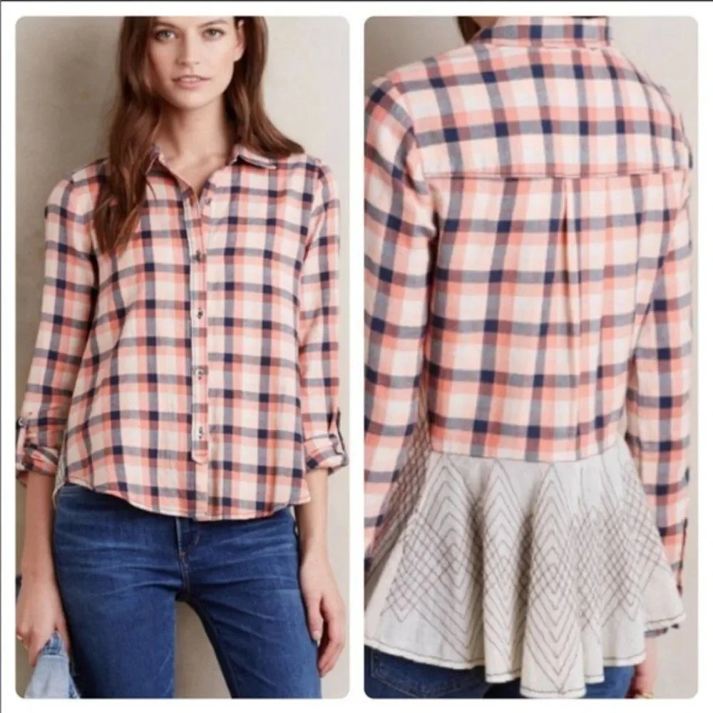 ANTHROPOLOGIE Holding Horses Peplum Flannel 0